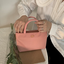 小众设计韩国春夏新款女包ins同款尼龙布粉色手提小包休闲水桶包