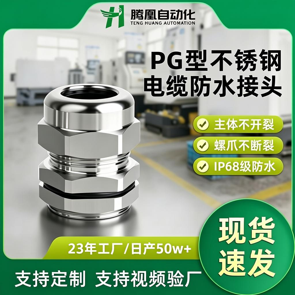 304不锈钢电缆防水接头PG11金属固定格兰头双头连接器船用填料函