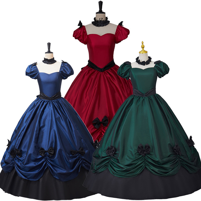 Medieval Victorian Lolita Dress with Bow, Court Dress, Ball Gown, European and American Fantasy