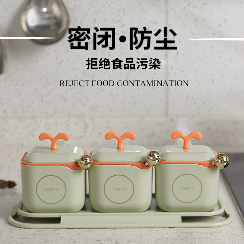 Hogar cocina condimento combinación traje condimento caja sal MSG tarro condimento botella compartimiento condimento caja