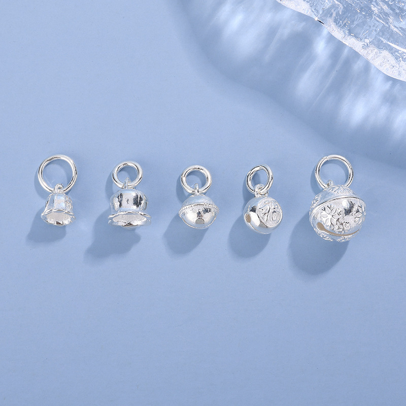 999 Pure Silver Bell Pendant Anklet Baby Bracelet Woven Jewelry Pendant Accessories DIY Silver Jewelry Small Pendant Simple