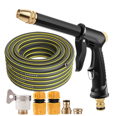 Directly supplied by the manufacturer, thickened and reinforced explosion-proof water hose for home use, car washing water gun, vegetable watering and cleaning tool, spray gun connector (High pressure car wash water gun) - upgraded-water-gun-multi-functional-connector-5m-thickened-and-reinforced-hose