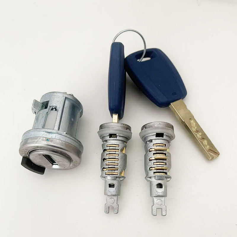 New Fiat Key with 3 Lock Heads, Full Car Lock Cylinder, Car Ignition Lock, Door Lock Cylinder, Complete Assembly