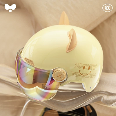 Motosiklet kaskı (dəbilqə) Battery Motorcycle Safety Helmet for Men - 3c-double-mirror-apricot-colorful-short-mirror-class-a-new-national-standard-one-size-fits-all