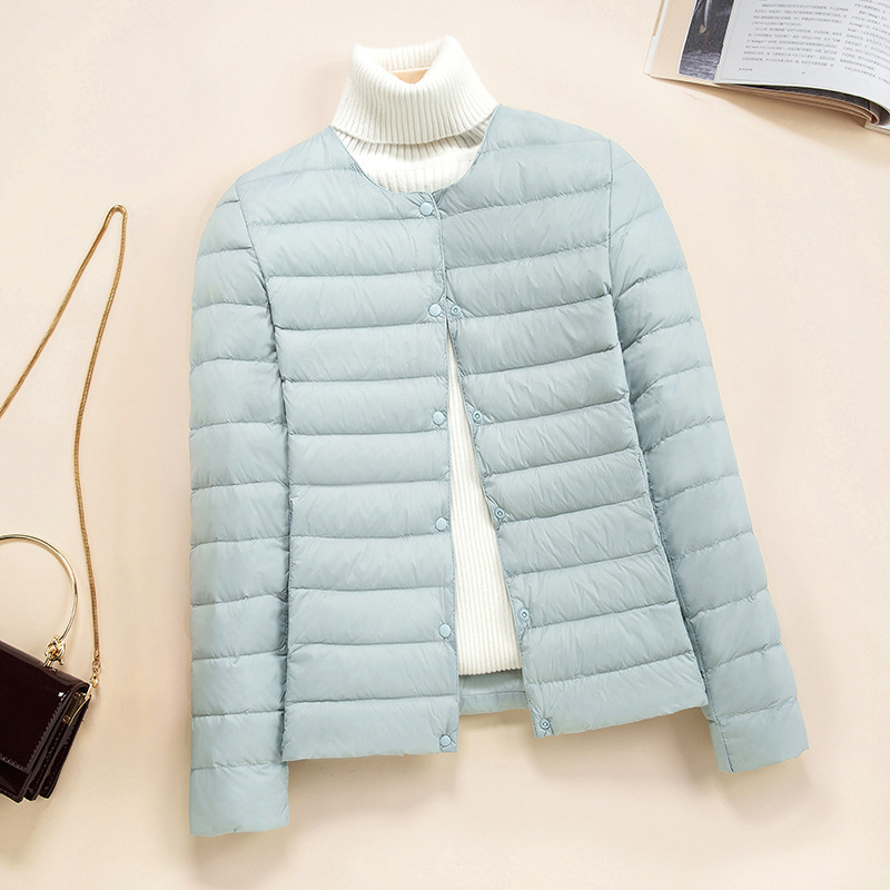 Lightweight Down Jacket Women's Short 2024 New Round Neck Thin Inner Liner Slim Fit Inner Wear Base plus size Jacket Trendy