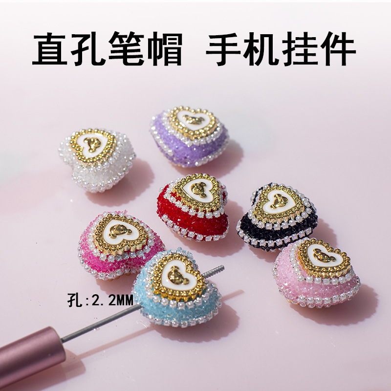 Cruz-frontera original nuevo DIY gran melocotón corazón teléfono móvil cadena colgante industria pesada rhinestone envuelto diamante accesorios de moda