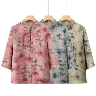 Grandma's Spring Shirt, Middle-Aged and Elderly Women's Summer Colorful Clothes, Mother's and Old Lady's Cardigan Tops, Light and Thin