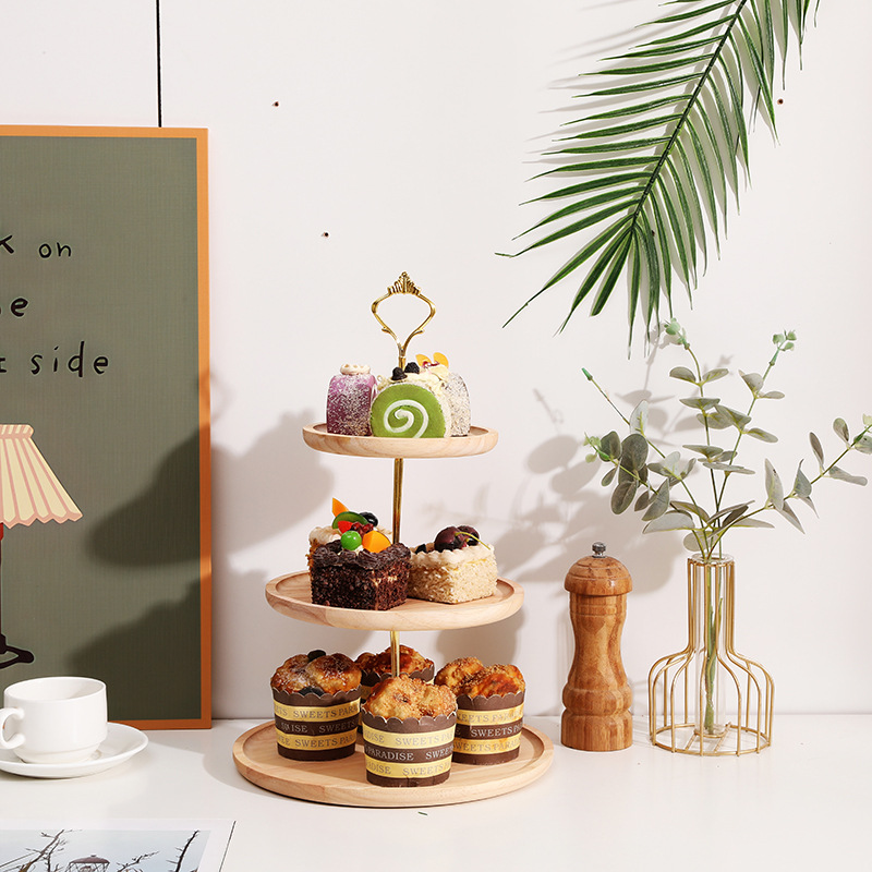 Mesa de postre de madera maciza decoración soporte de la torta soporte de exhibición plato de fruta plato de merienda bandeja de múltiples capas plato de fruta estante de madera