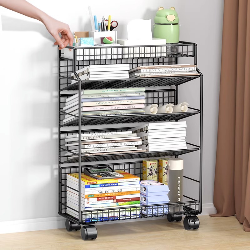 Estante de almacenamiento de estantería móvil estante de almacenamiento de libros de piso escritorio simple pequeña estantería debajo de la Mesa de almacenamiento de la carretilla del gabinete