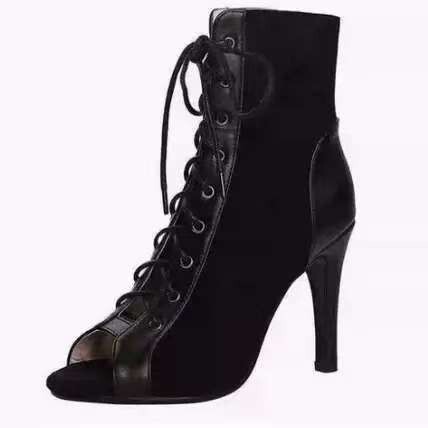 European and American Lace-Up Sandals for Women 2025 Summer Cut Out Short Boots Stiletto High Heels Dance Shoes Large Size Open-Toe Sandals