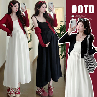 in stock Spring and Summer Hepburn Style Elegant Slim Pregnant Mother Sling dress Sunscreen Cardigan Jacket
