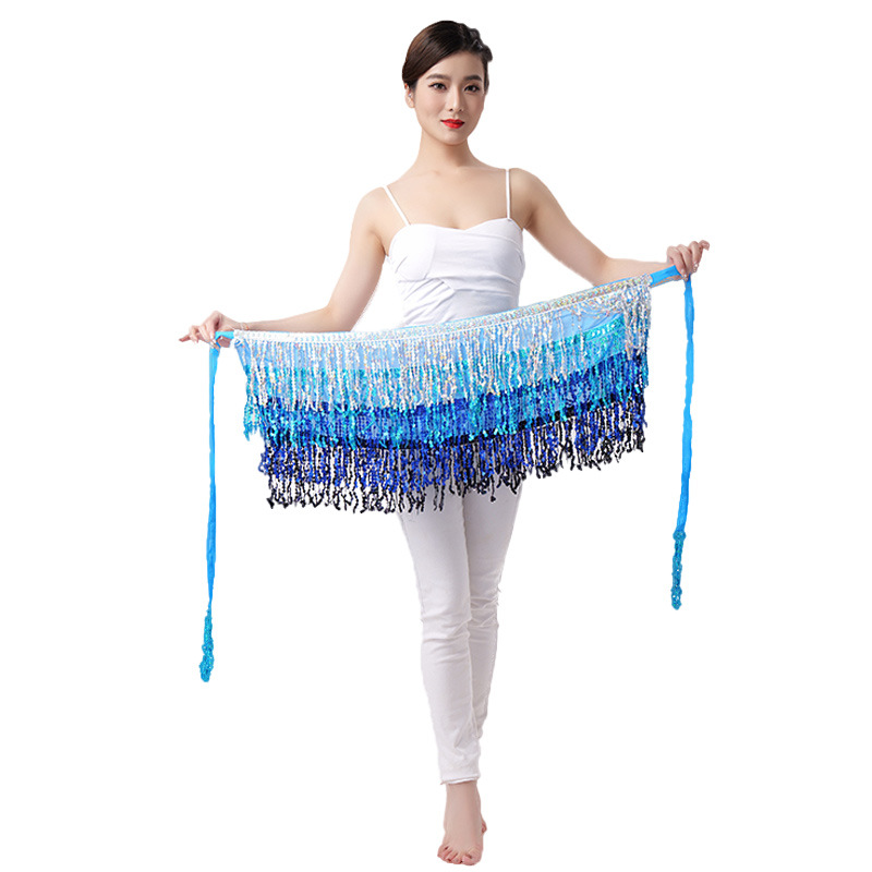 Traje de rendimiento de danza del vientre de Halloween sexy lentejuelas borla Toalla de la cadera cadena de la cintura del grano indio danza rendimiento Toalla de la cintura