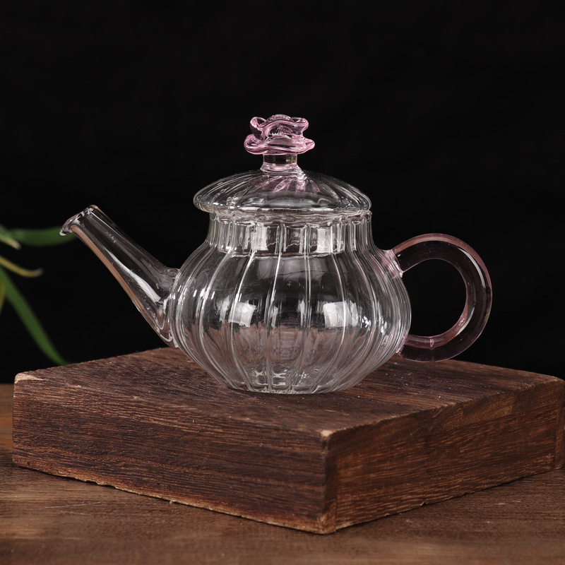 Tetera de vidrio transparente con alto contenido de borosilicato, tetera de burbujas, mini tetera de flores de pequeña capacidad para el hogar