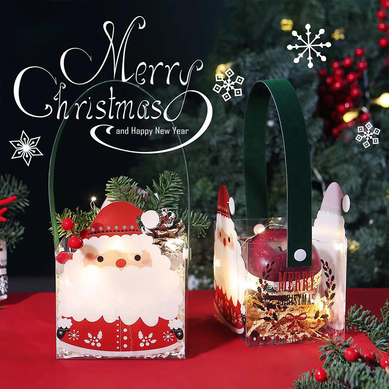 Víspera de Navidad transparente caja de Apple Santa Claus caja de regalo caja portátil de PVC hecho a mano bricolaje Navidad fruta caja decorativa lote