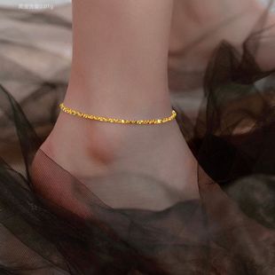 New Gold Anklet for Women, Sand Gold Baby's Breath Anklet, Summer Versatile Simple Elegant Ankle Chain Gift