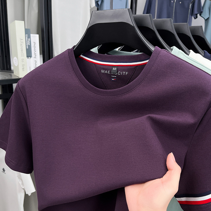 2025 New Summer Style Tommy Style High-End Round Neck Short-Sleeved Men's T-Shirt Fashionable Casual Simple Versatile Men's T-Shirt