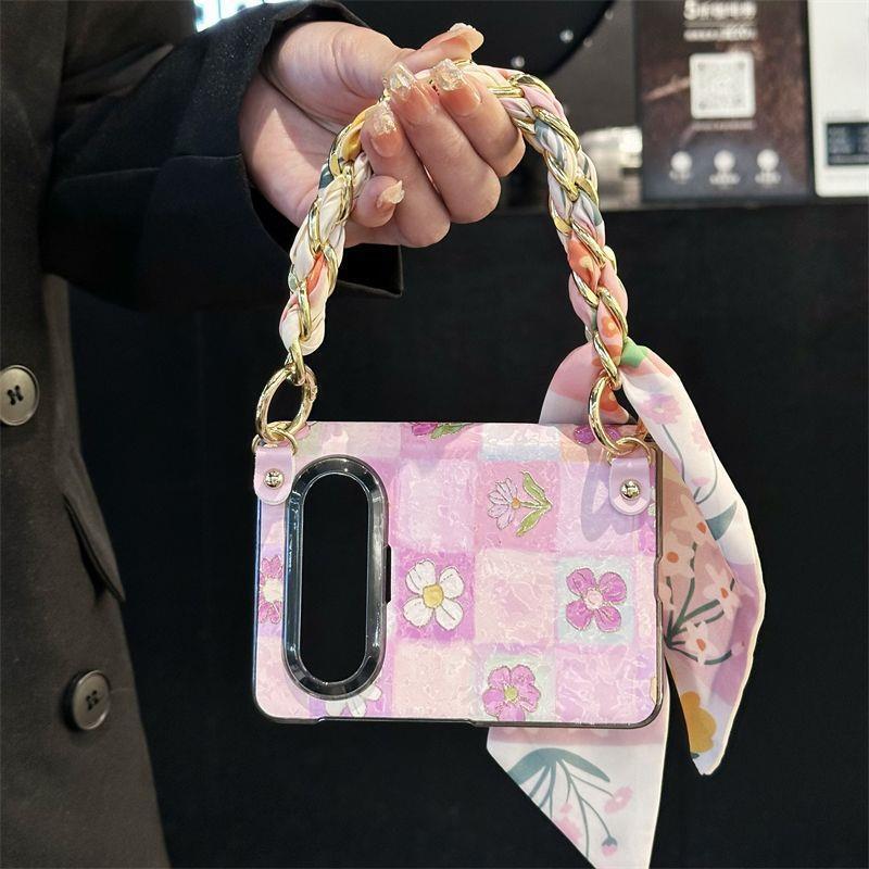 Ins-Style Gold-Stamped Floral Pattern Suitable for Huawei Puraxmax Foldable Screen Dual-Axis Silk Scarf Crossbody Protective Case Ins-Style Gold-Stamped Floral Pattern Suitable for Huawei Puraxmax Foldable Screen Dual-Axis Silk Scarf Crossbody Protective Case