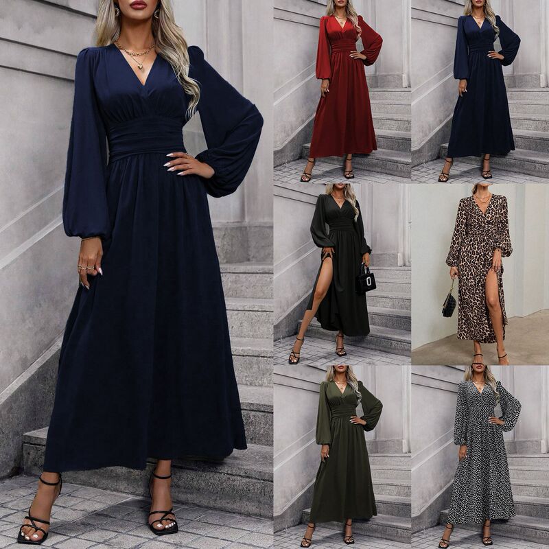Autumn and winter new ladies lantern sleeve high split dress Autumn and winter new ladies lantern sleeve high split dress