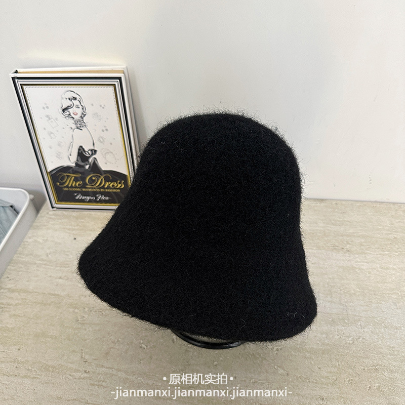 日系简约拉毛针织圆顶水桶帽子女秋冬新款韩版韩国百搭针织帽批发|undefined