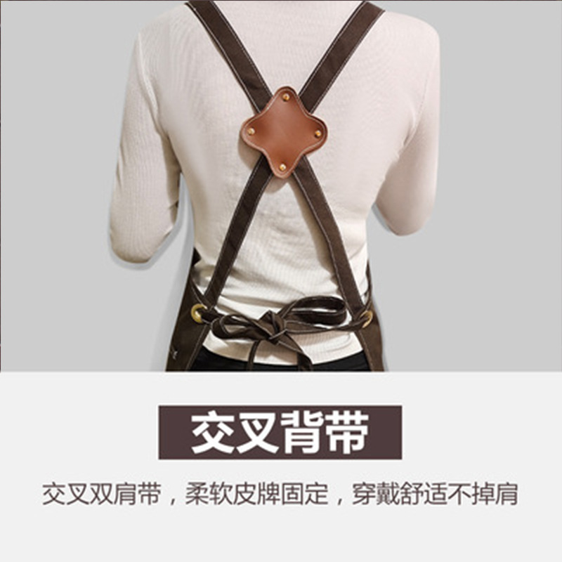 Comercio exterior lienzo delantal logotipo personalizado arte leche cruda tienda de té restaurante cafetería guardapolvos delantal al por mayor personalizado