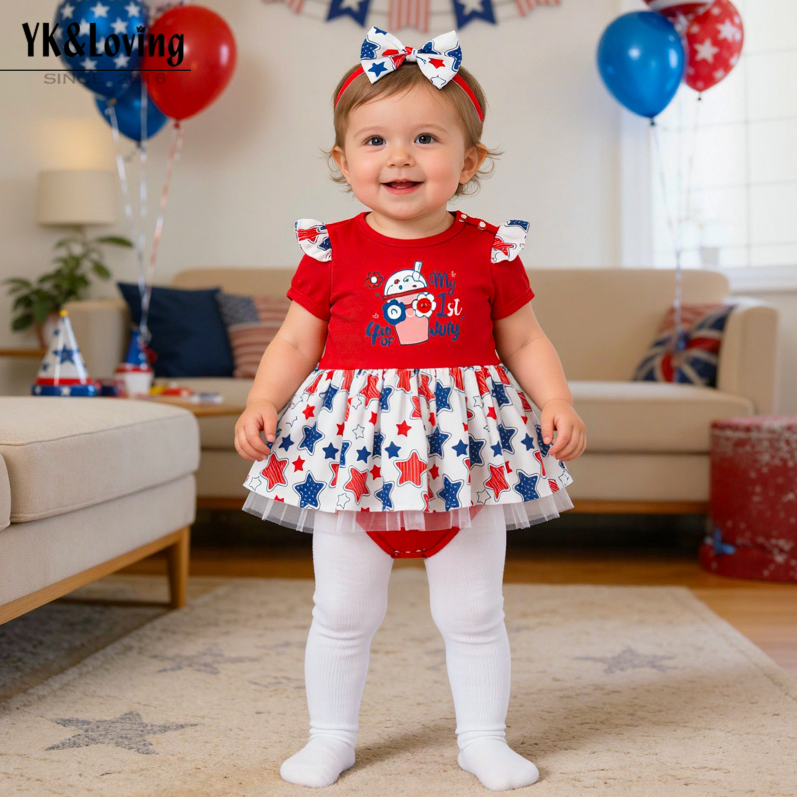 Baby Girl Clothing Party Outfit Printed Short-Sleeve Star Satin Patchwork Romper Dress Infant Romper Dress Summer