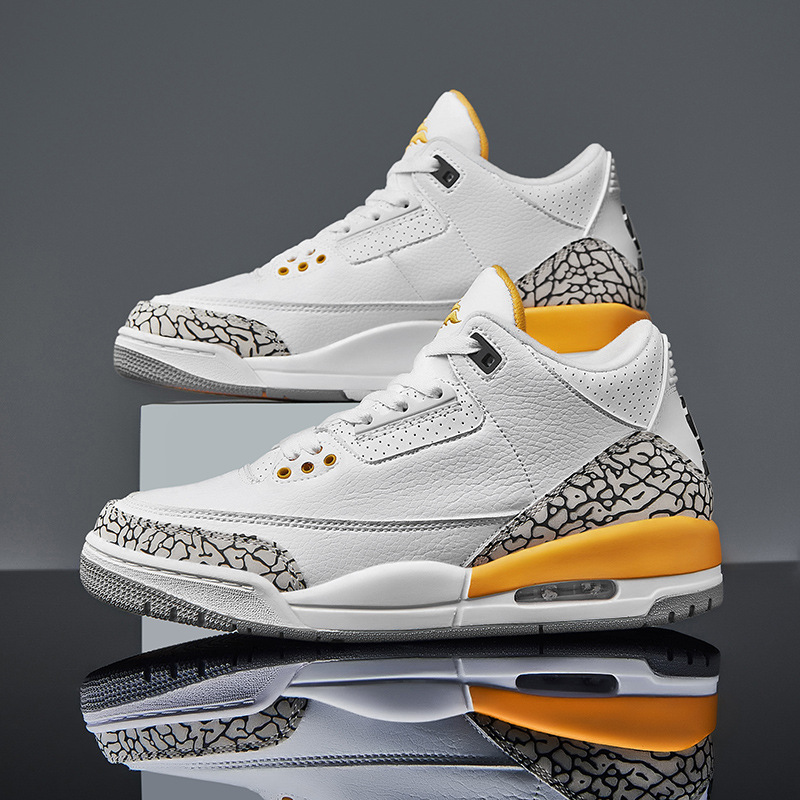 Putian Shoe Factory Wholesale High-Quality Aj3 Nileos Men's and Women's Shoes in White, Orange, and Lakers Blue, Couple's Style