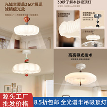 源头工厂半吊吸顶灯创意护眼奶油风卧室灯书房客厅全光谱中山灯具