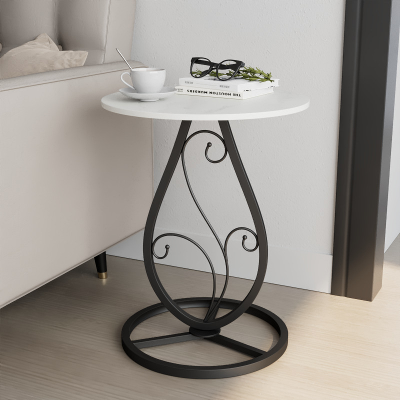 Creative Small Apartment Slate Metal Round Coffee Table Modern Simple Iron Corner Table Living Room Bedroom Bedside Side Cabinet 