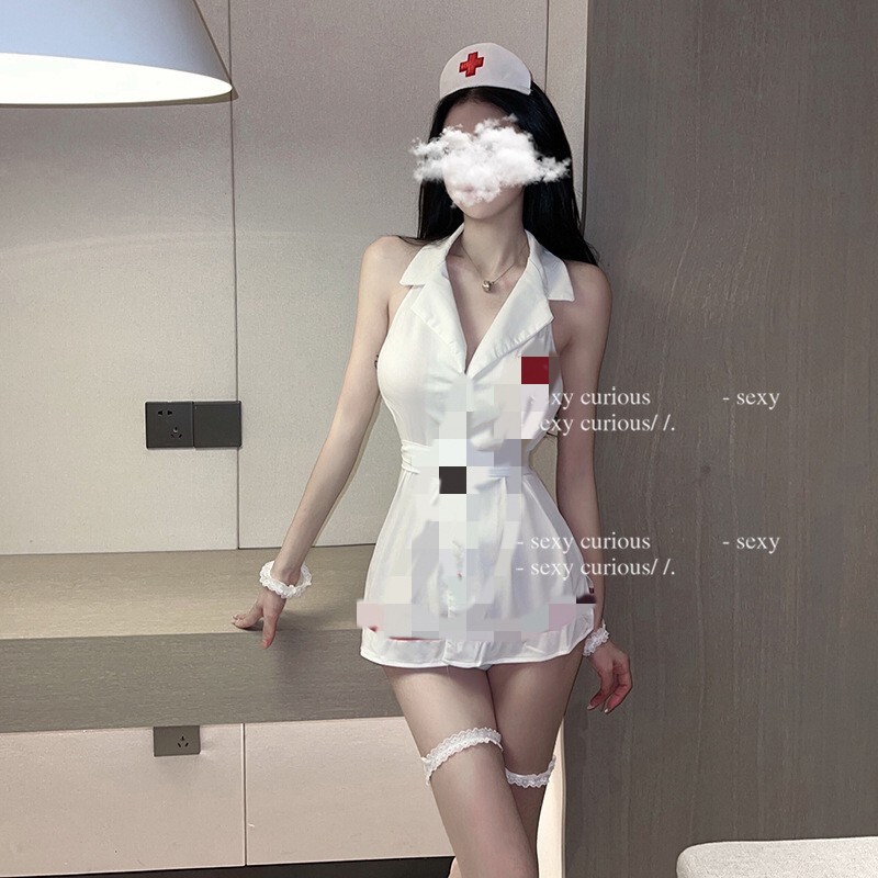 Sexy lingerie sexy temptation halter one-piece hollow waist corset nurse short skirt uniform suit one-piece delivery