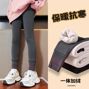 Girls' Leggings fleece-lined Thickened Autumn and Winter Korean Style Outer Wearing Children's One-piece Velvet Warm Pants Large Children Girls' Pants