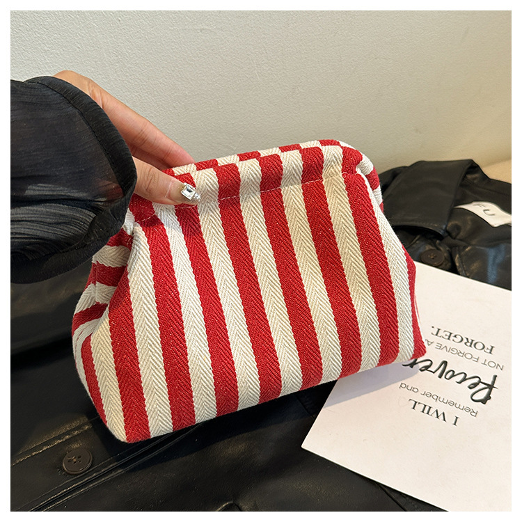 New cross-border fashion color-blocking striped cosmetic bag, women's loose change mobile phone storage bag, trendy and niche cloud clutch undefined