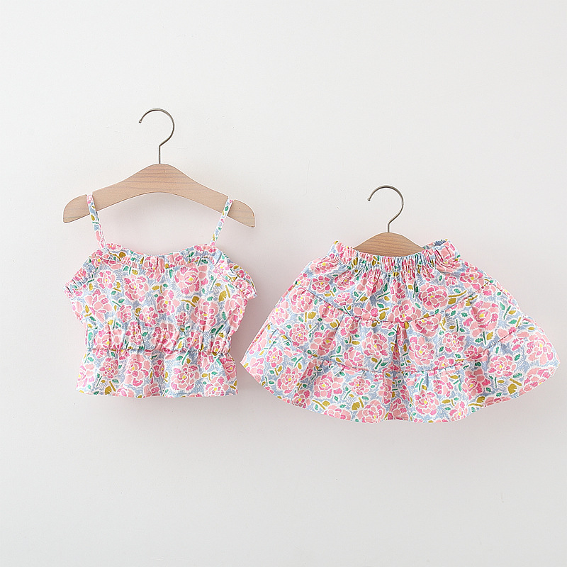 Children's Suit Women's Skirt Summer Rest Wind Children's Wear Strap 24 Years New Baby Flower Weaving Live Wholesale
