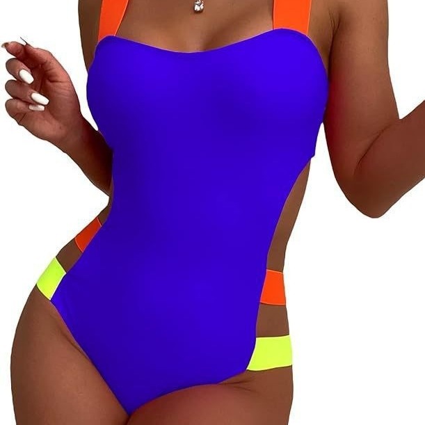 2024 Women's High-grade Sexy Colorblock Hollow-out One-piece Swimsuit Swimsuit with Backless Sexy Beautiful Back