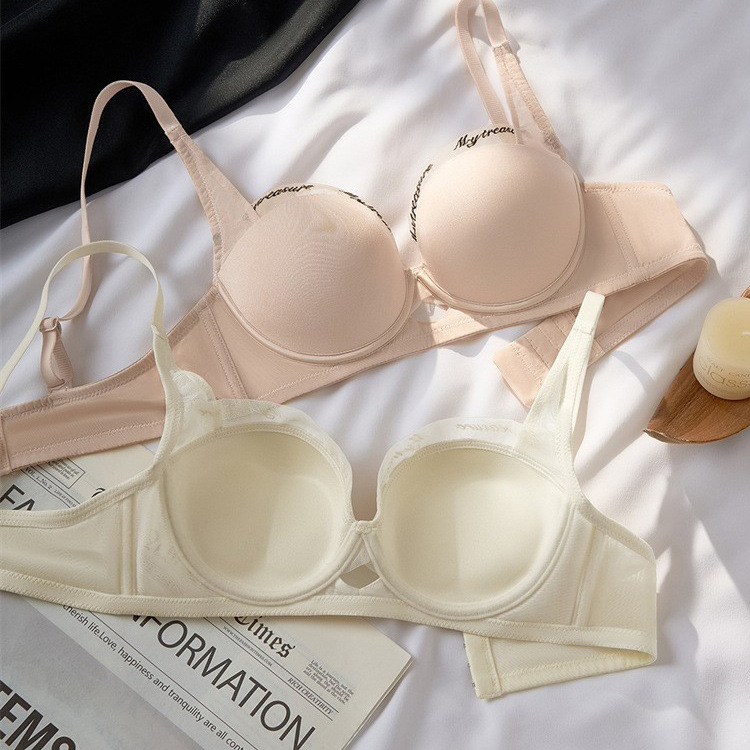 6639 bordado encaje suave ropa interior hueca de media taza memoria femenina titanio anillo de acero suave soporte superior sujetador lateral conjunto