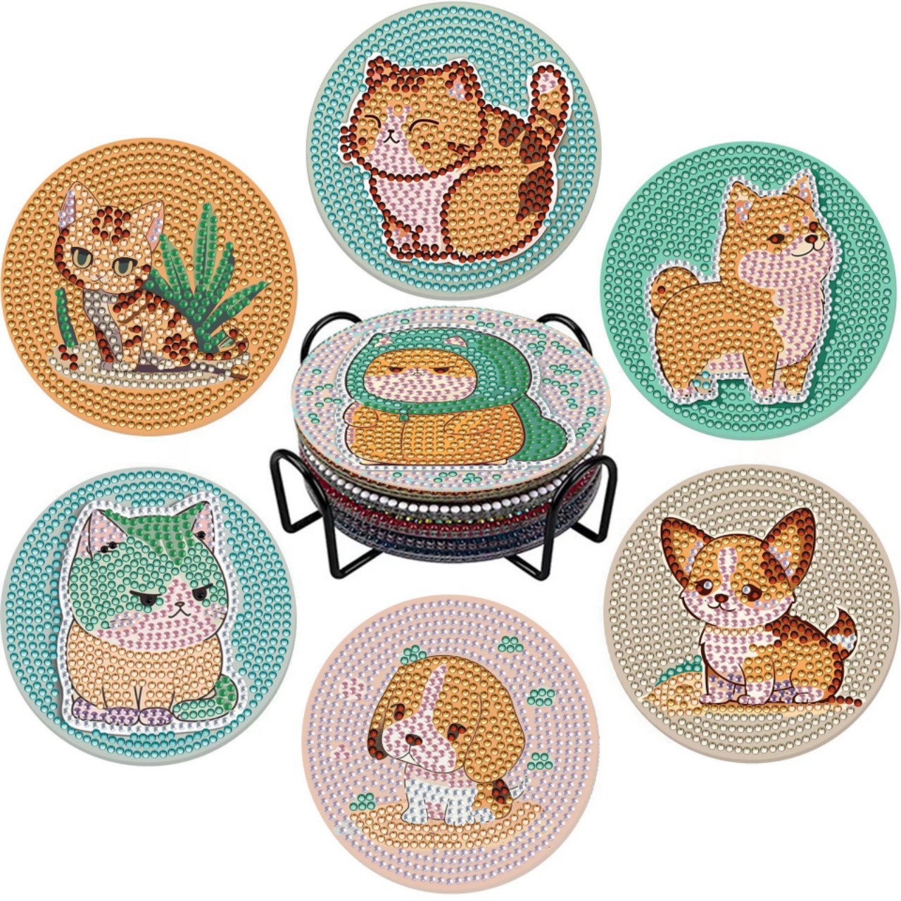 Posavasos de pintura de diamantes de diamantes de diamantes completos transfronterizos hechos a mano almohadilla de aislamiento térmico de diamantes de punto de acrílico redondo de bricolaje fondo de corcho antideslizante posavasos