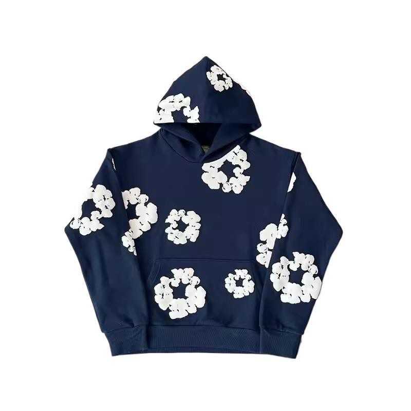 Hooded sweatshirt with wood cotton pattern, American style pullover, made in Portugal, trendy brand sweatshirt for men