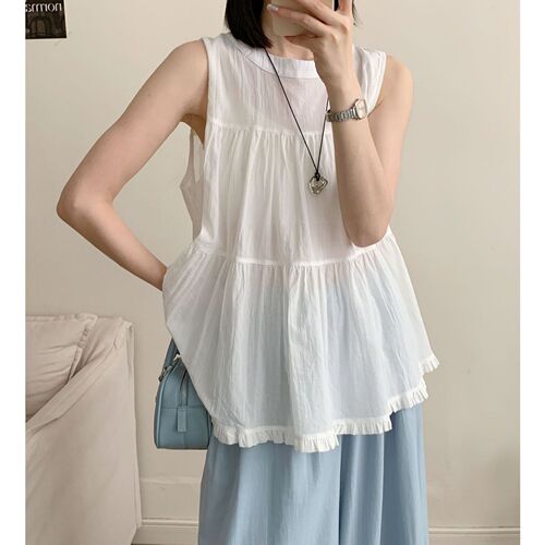 Korean Style 2025 Summer New Bottom Lace Splicing Sleeveless Vest Women's Loose Simple Versatile Meat Covering Top 
