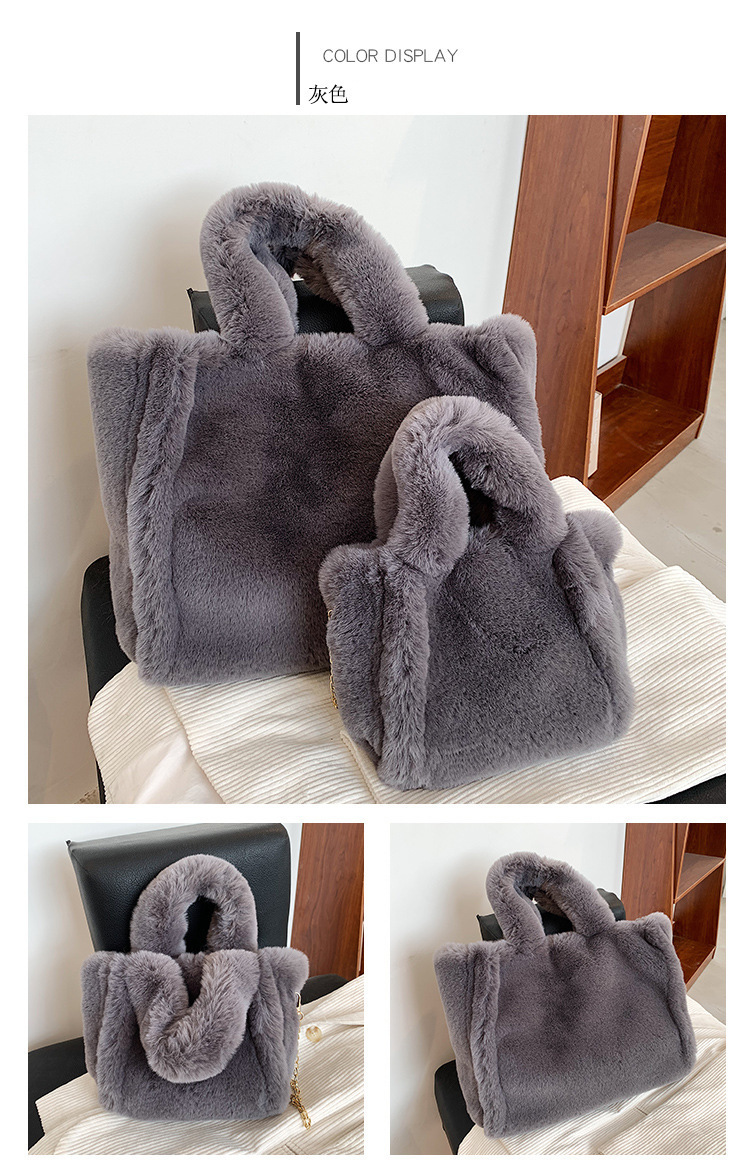 Bolso de mano peludo para mujer, bolso de hombro de imitación de piel de conejo, bolso cruzado moderno, bolso tote de otoño e invierno, bolso de felpa de gran capacidad image 13