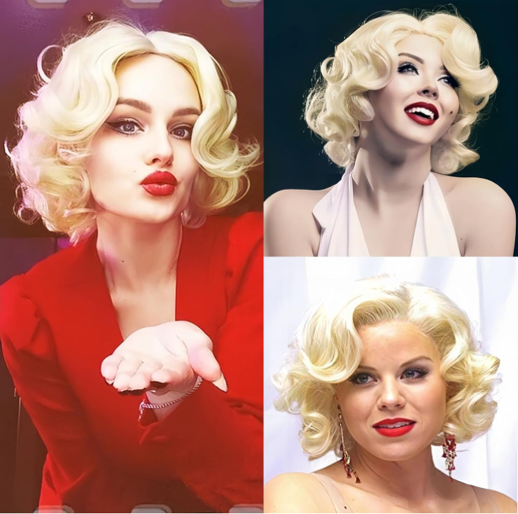 Vintage Cosplay Marilyn Monroe Same Style Wig Fluffy Golden Yellow Short Hair Curly Hair Set High Temperature Silk