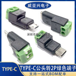 TYPE-C公转2P端子5V免焊绿色128端子转接头USB快速连接器OTG充电