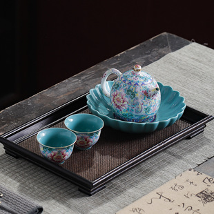 Palace-Style Enamel Travel Tea Set with One Pot and Two Cups Gift Box, Teapot with Rotating Lid, Three-Piece Ceramic Gift Set