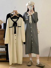 现货~大码女装设计感针织连衣裙新款秋冬法式长款毛衣裙