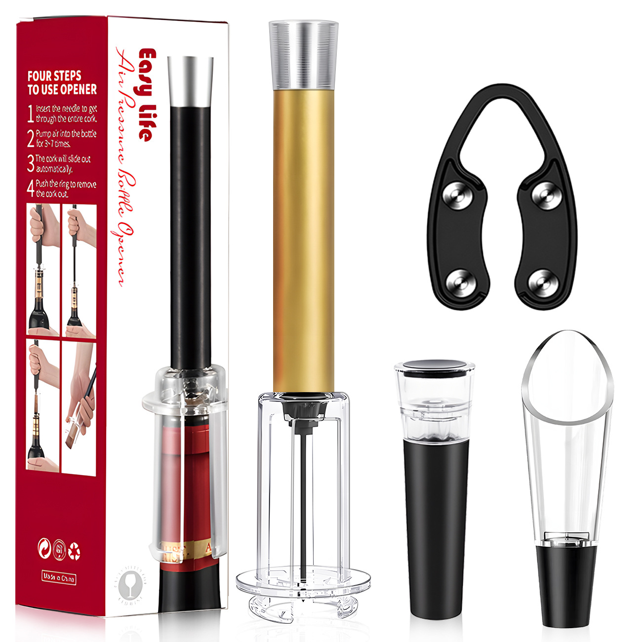 골드 ABS 폴 알루미늄 헤드 공기압 병따개 4개 세트