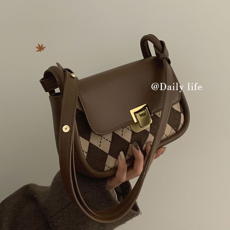 Borsa a spalla donna stile francese retro a quadri a sella_voghion.com