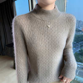 洋气双股加厚100纯羊毛半高领打底衫女2025秋冬新款宽松内搭毛衣