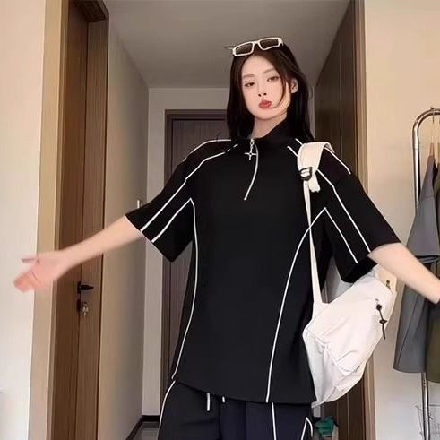 American retro black sports top
