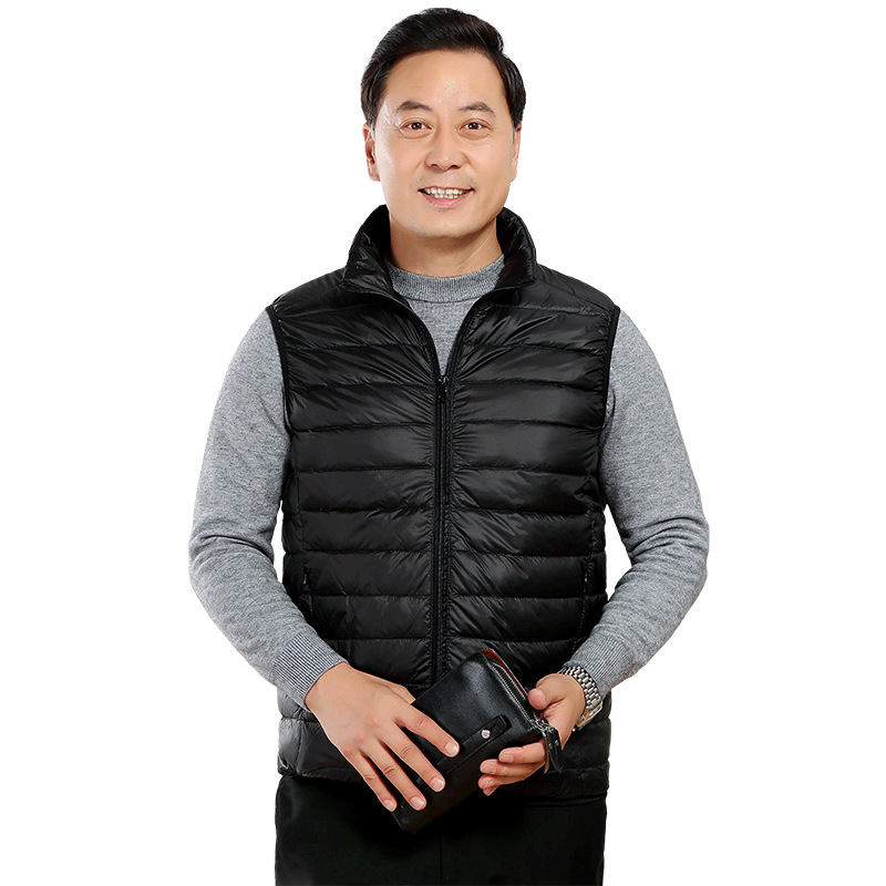Middle-aged and elderly new winter down jacket men's vest stand collar waistcoat light white down vest men's top clothes_voghion.com