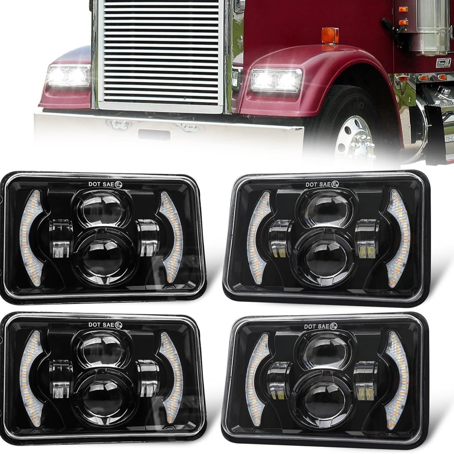 Cross-Border 5inch Wrangler 4-Bead Moon-Style Car Led Square Truck Headlight Off-Road Vehicle Front Light