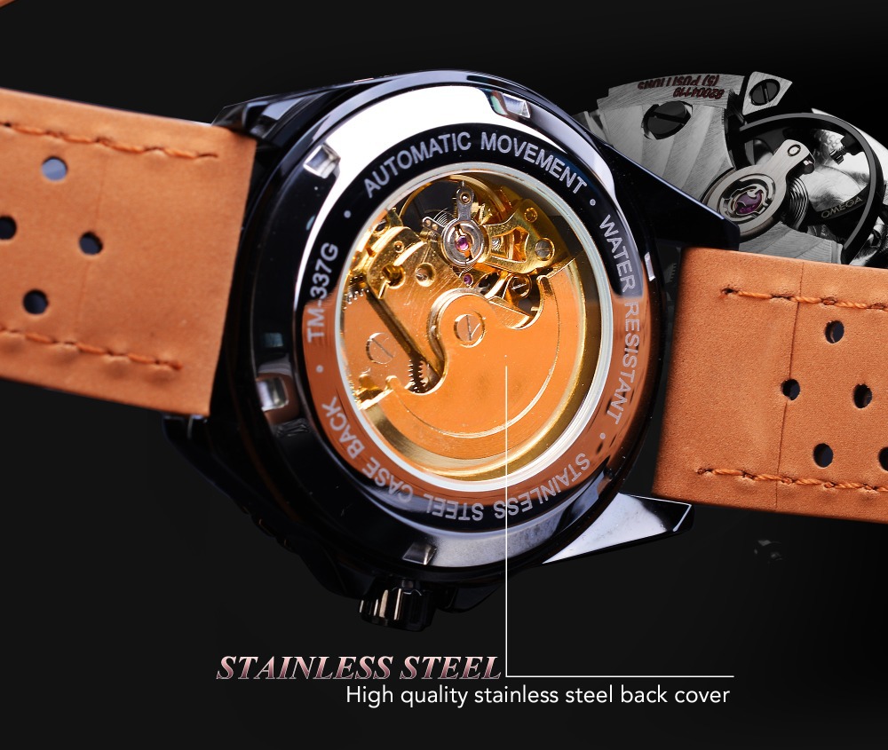 Men's Automatic Mechanical Watch With Hollow Dial Leather Strap_voghion.com