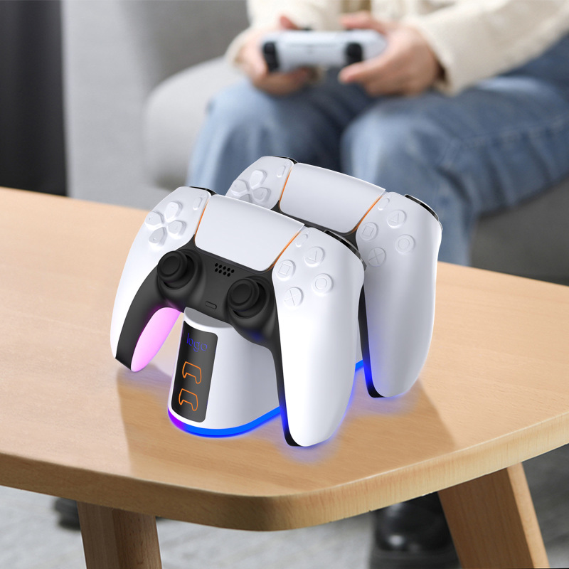 PS5 SLIM PRO ハンドル充電器 RGB カラフルな発光ベースデュアル急速充電スタンド充電器ゲーム周辺機器アクセサリー|undefined